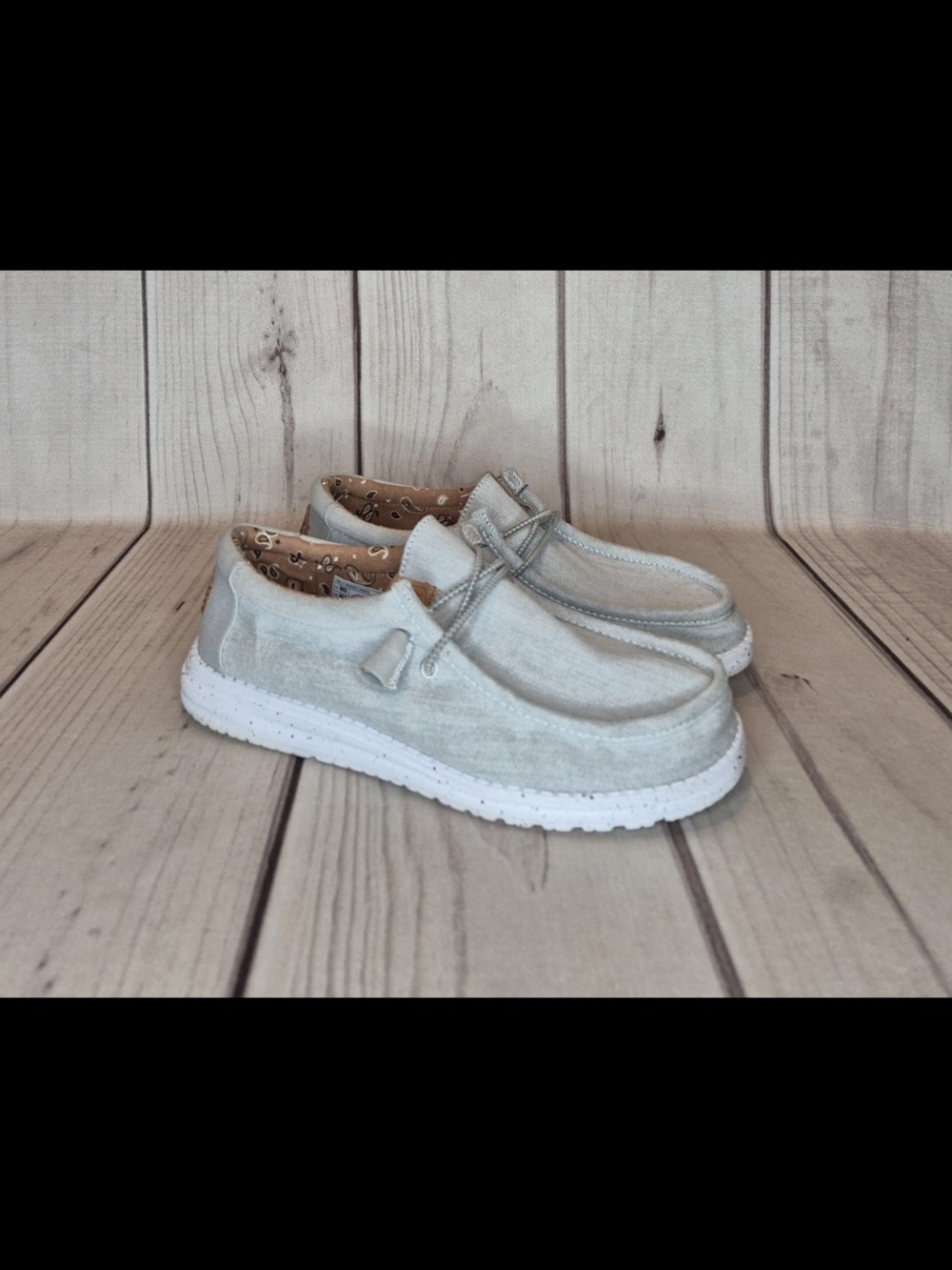 Hey Dude Men's Size 8 Wally Light Grey Washed Canvas Mens Slip-On Shoes